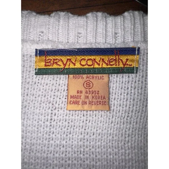 Vintage Bryn Connelly Cardigan Small Cream Gold Button 90s Preppy - Picture 12 of 12